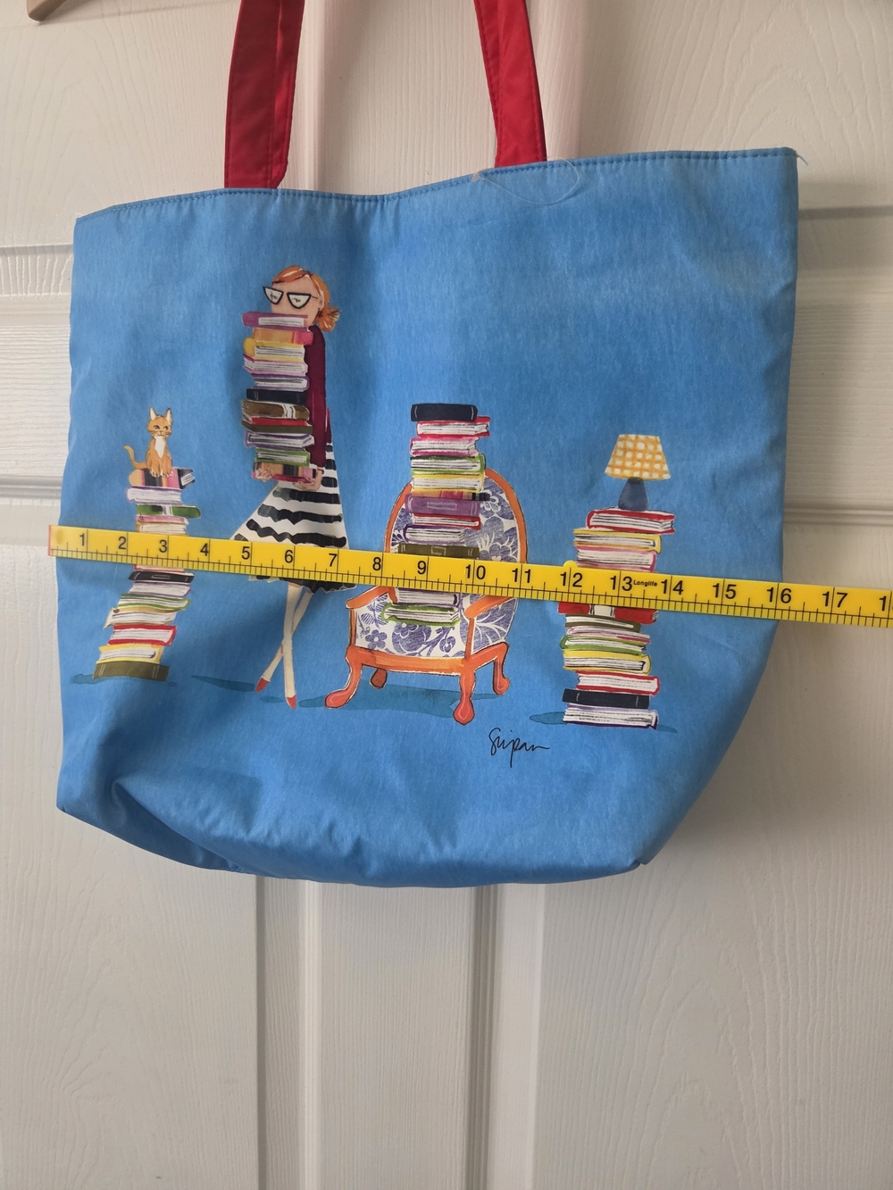 Rare Sujean Rim Blue Canvas Tote Bag with Book Cat Print from Barnes & Noble - Picture 4 of 5